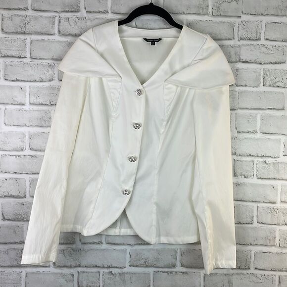 Samuel Dong Women’s Evening Jacket White Rhinestone Buttons Size Medium Classy - Picture 1 of 6